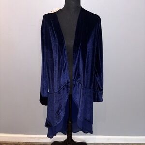 Urban CoCo Navy Blue Velvet Duster Kimono Asymmetric‎ Chiffon Hem Size XL NWT